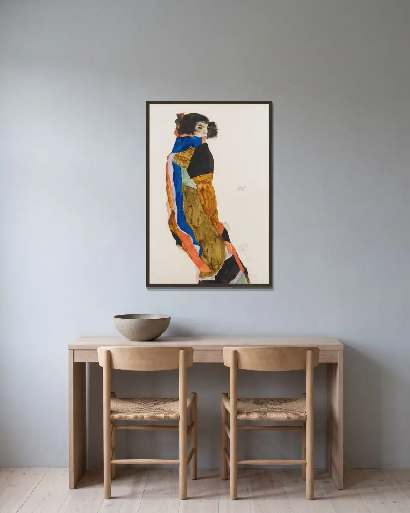 Moa, Egon Schiele v rámu na stěně