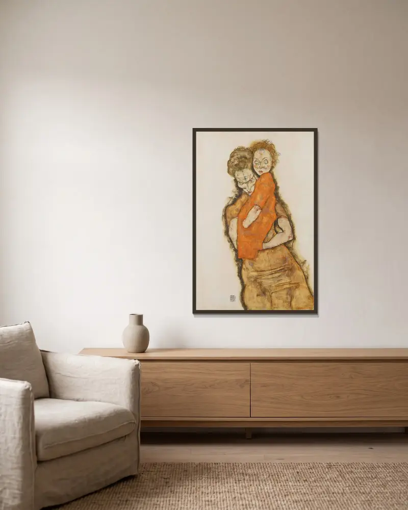 Mutter und Kind von Egon Schiele gerahmt an einer Wand