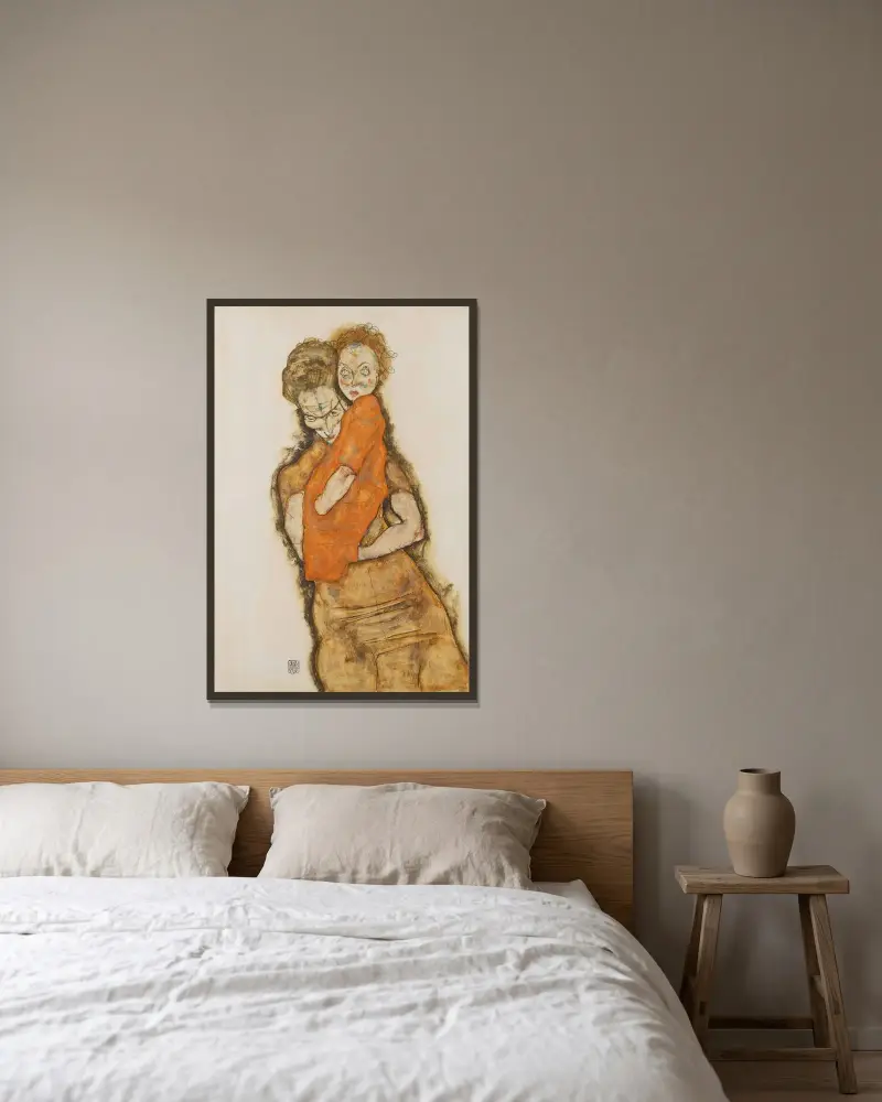 Mutter und Kind von Egon Schiele gerahmt an einer Wand