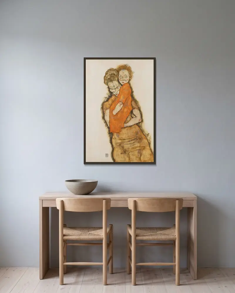 Mutter und Kind von Egon Schiele gerahmt an einer Wand