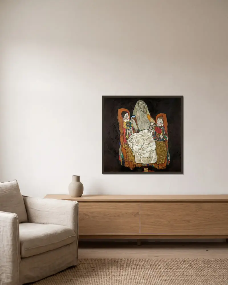 Mutter mit zwei Kindern III av Egon Schiele inramad på en vägg