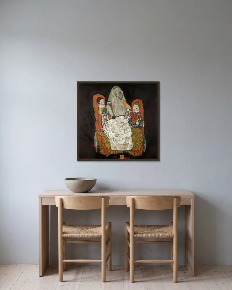 Mutter mit zwei Kindern III av Egon Schiele inramad på en vägg