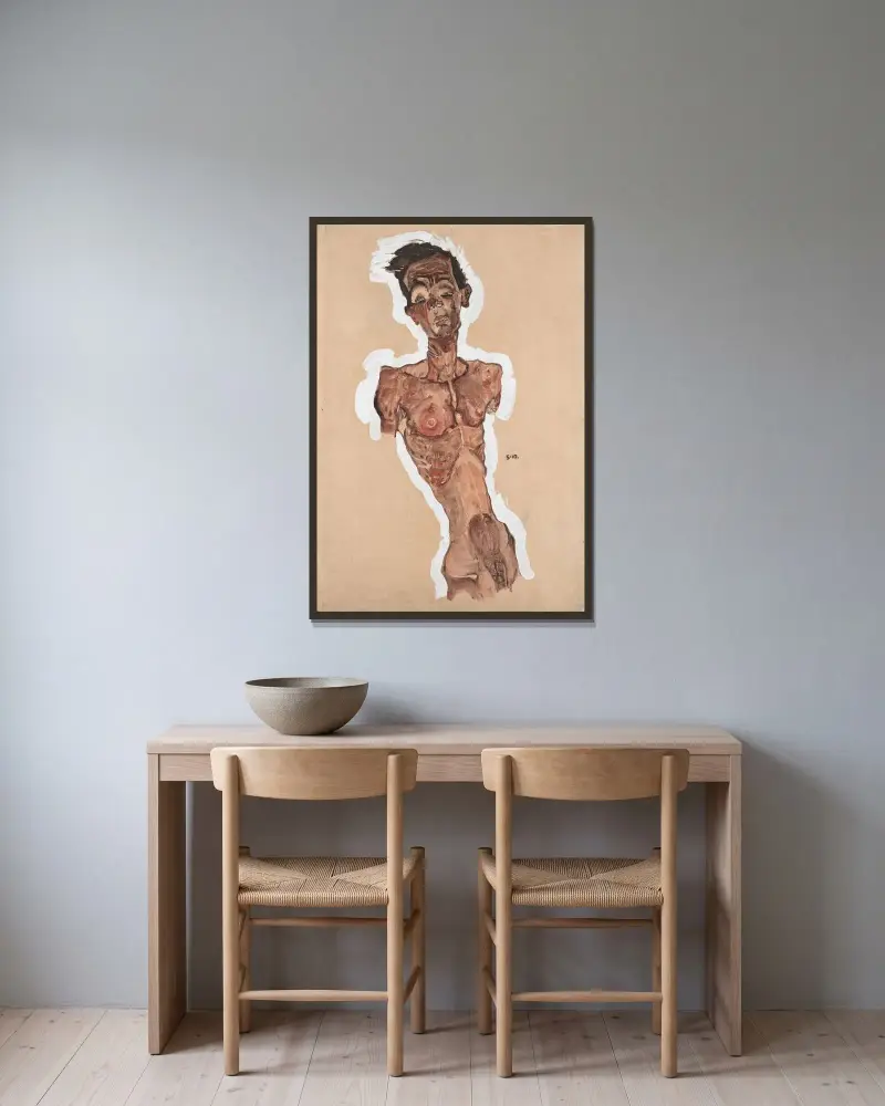Akt sebeportrét, Egon Schiele v rámu na stěně
