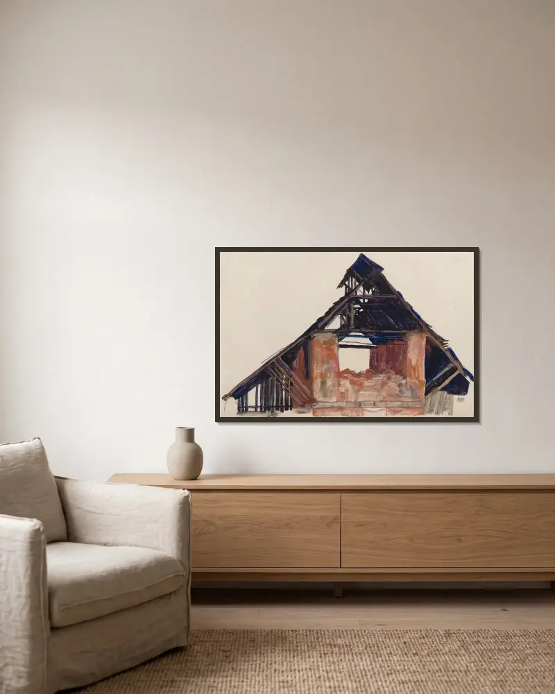 Alter Giebel von Egon Schiele gerahmt an einer Wand