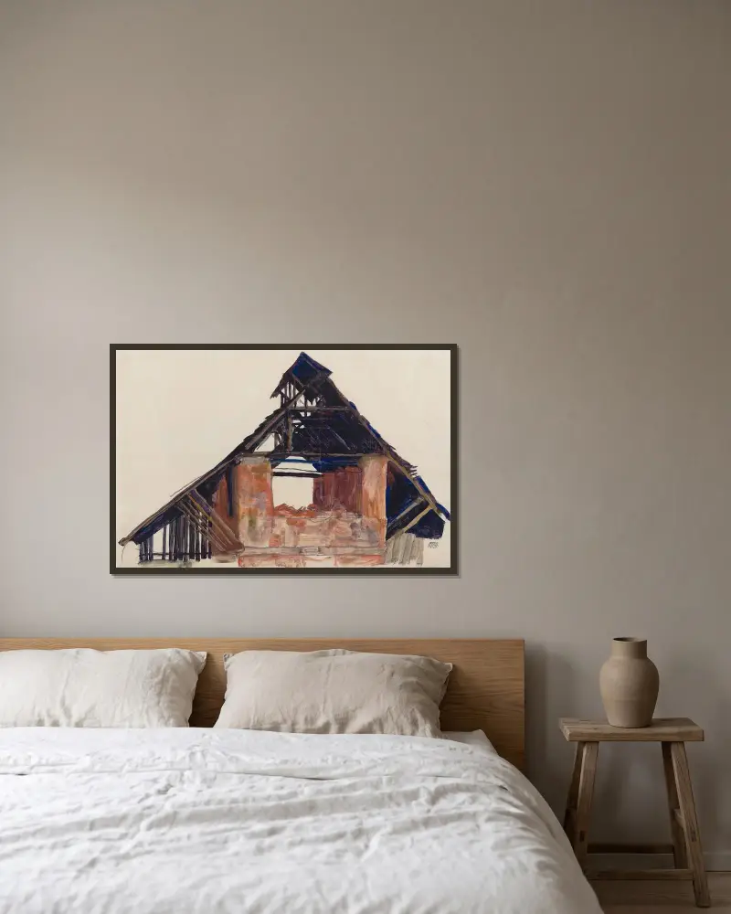 Alter Giebel von Egon Schiele gerahmt an einer Wand