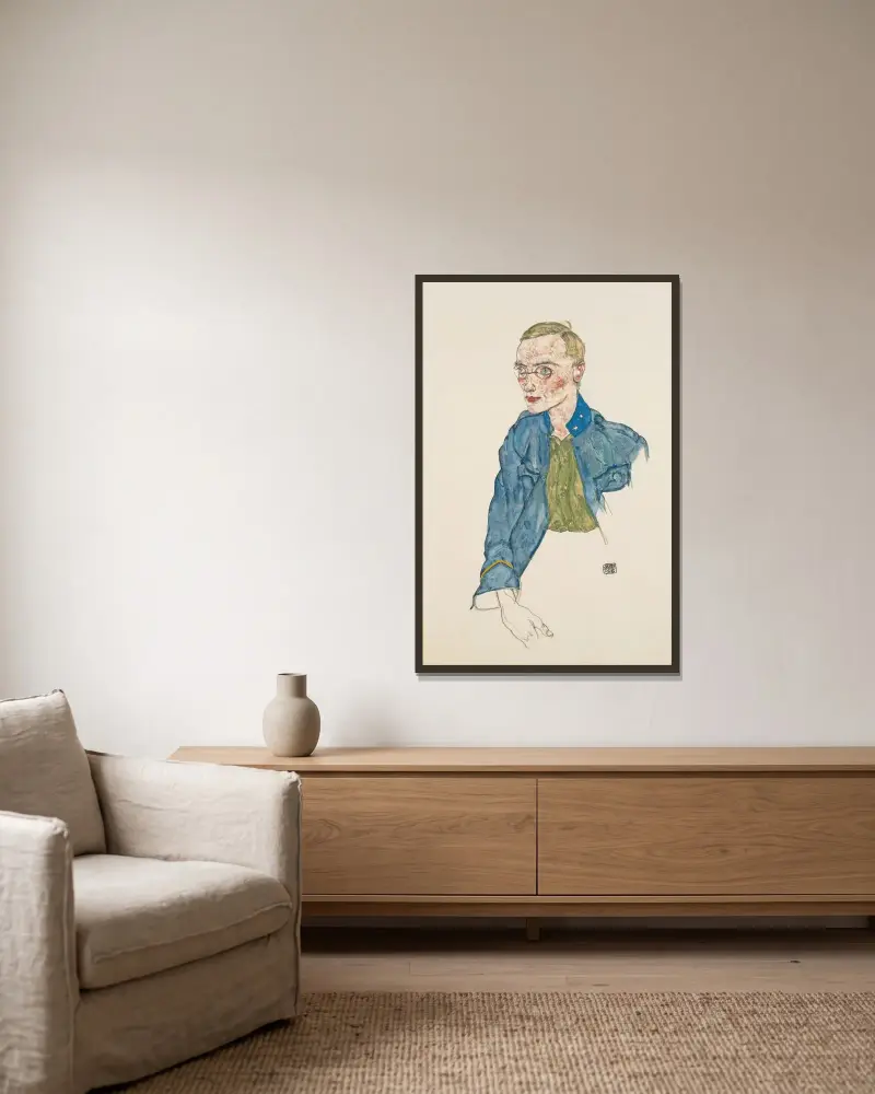 Einjährig-Freiwilliger Korporal von Egon Schiele gerahmt an einer Wand