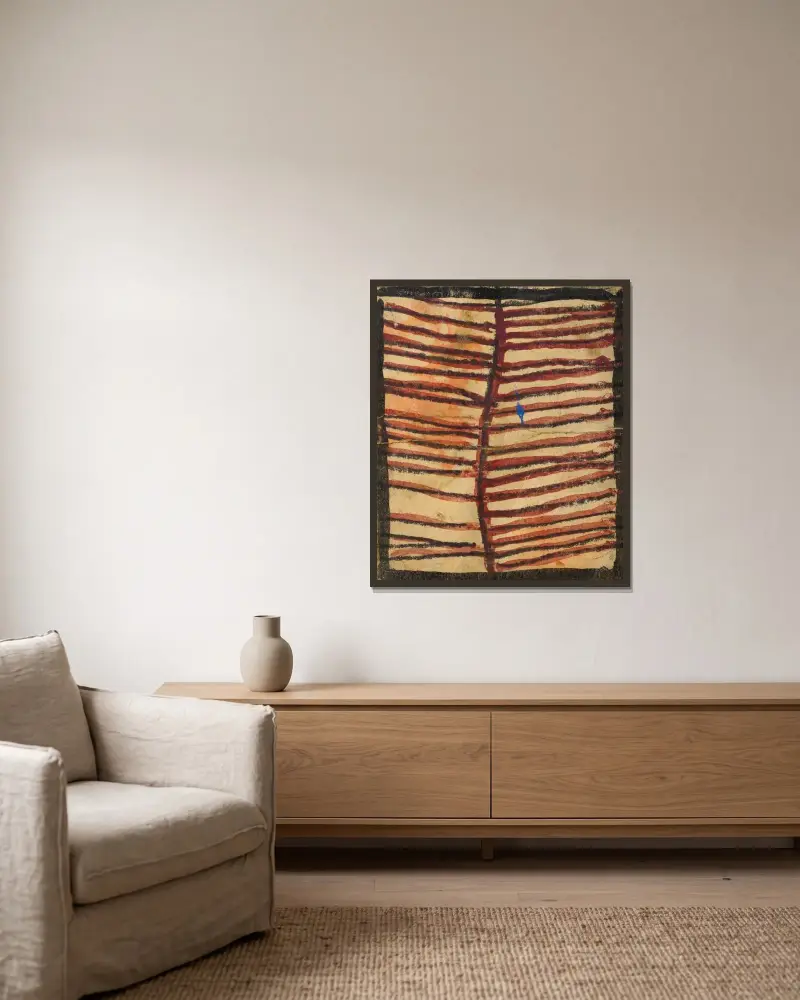 Ornament mit parallelen Linien von Egon Schiele gerahmt an einer Wand