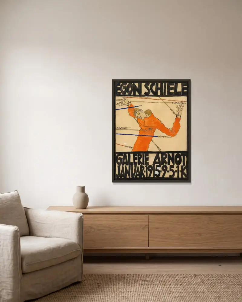 Plakat der Schiele-Ausstellung in der Galerie Arnot av Egon Schiele inramad på en vägg