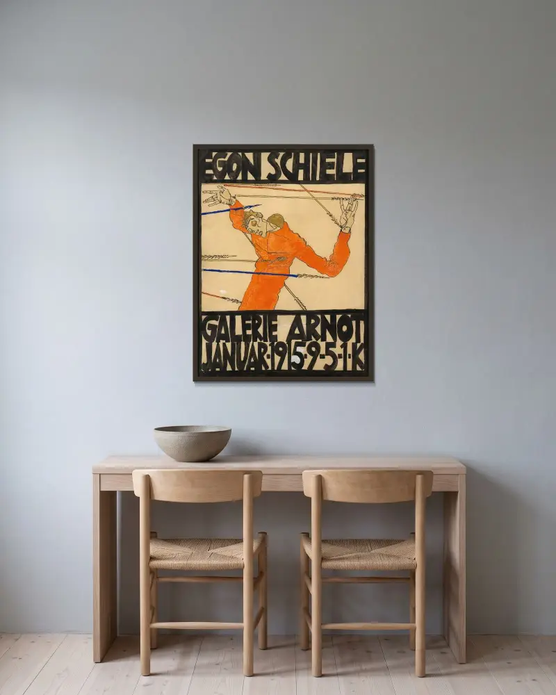 Plakat der Schiele-Ausstellung in der Galerie Arnot av Egon Schiele inramad på en vägg