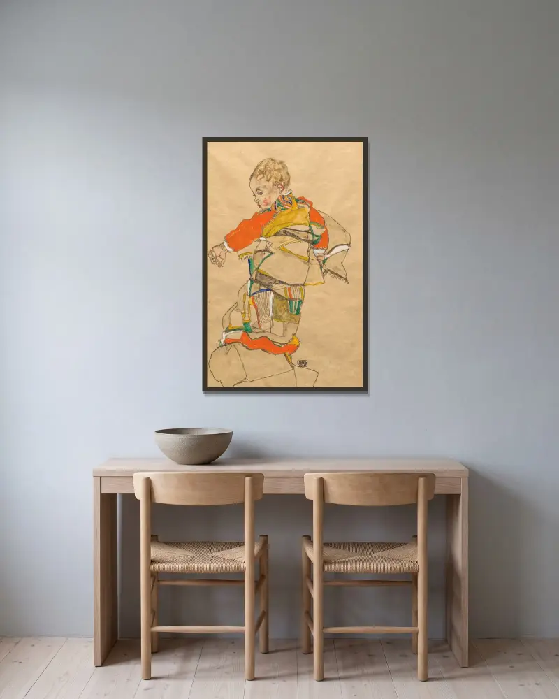 Portrait of a Child (Anton Peschka, Jr.) av Egon Schiele inramad på en vägg