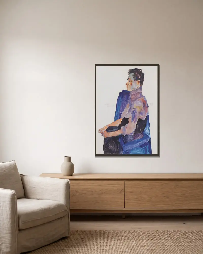 Portrait of Anton Peschka av Egon Schiele inramad på en vägg