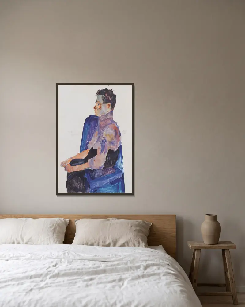 Portrait of Anton Peschka av Egon Schiele inramad på en vägg