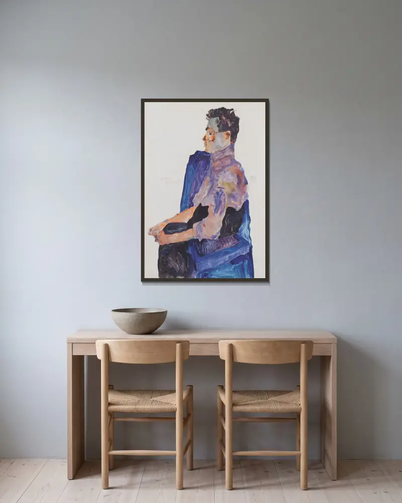 Portrait of Anton Peschka av Egon Schiele inramad på en vägg