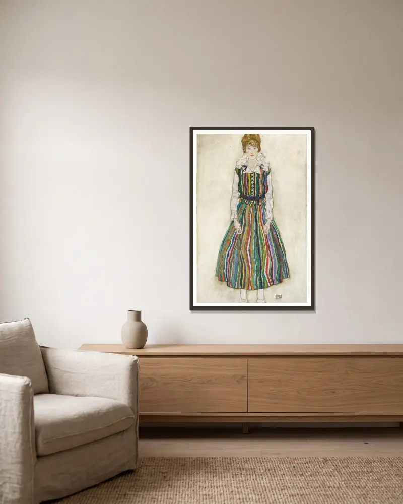 Portrait Of Edith (The Artist’s Wife) av Egon Schiele inramad på en vägg