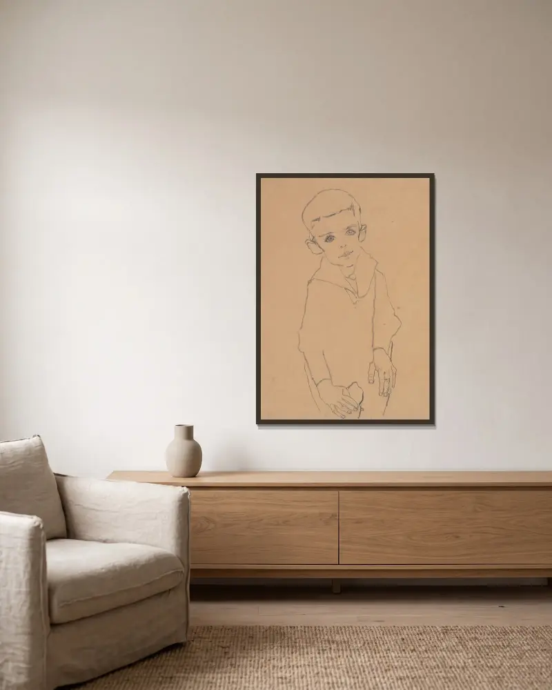 Portrait of Herbert Rainer av Egon Schiele inramad på en vägg