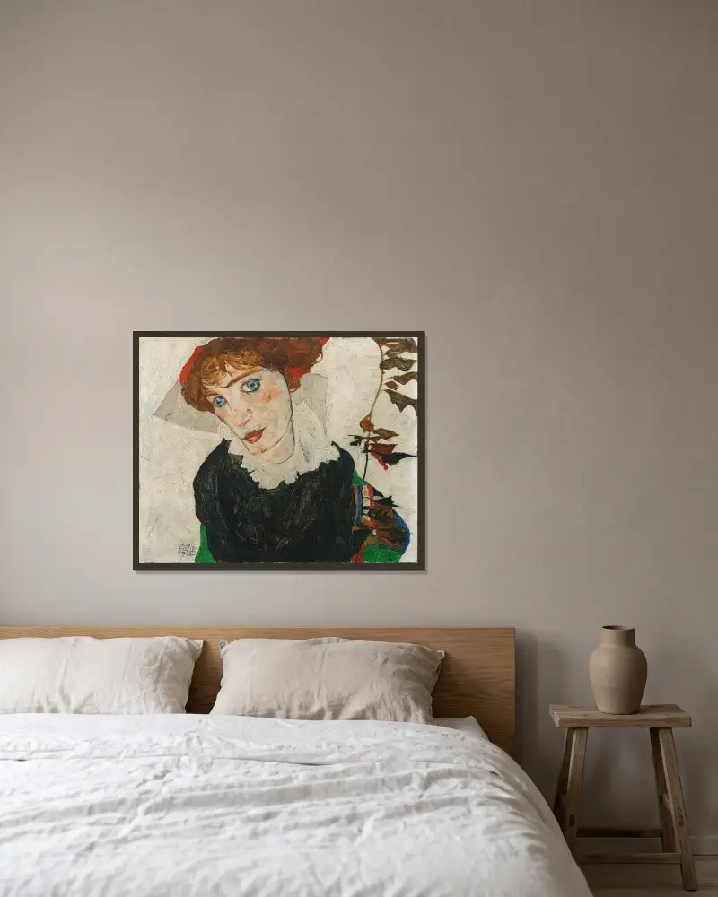 Portrait Of Wally Neuzil av Egon Schiele inramad på en vägg