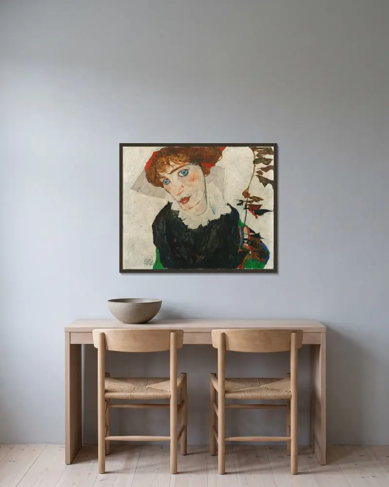 Portrait Of Wally Neuzil av Egon Schiele inramad på en vägg