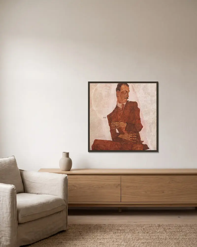 Bildnis Arthur Roessler von Egon Schiele gerahmt an einer Wand