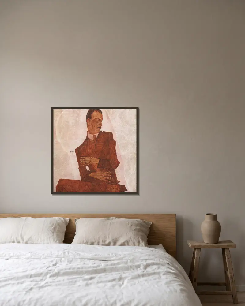 Bildnis Arthur Roessler von Egon Schiele gerahmt an einer Wand