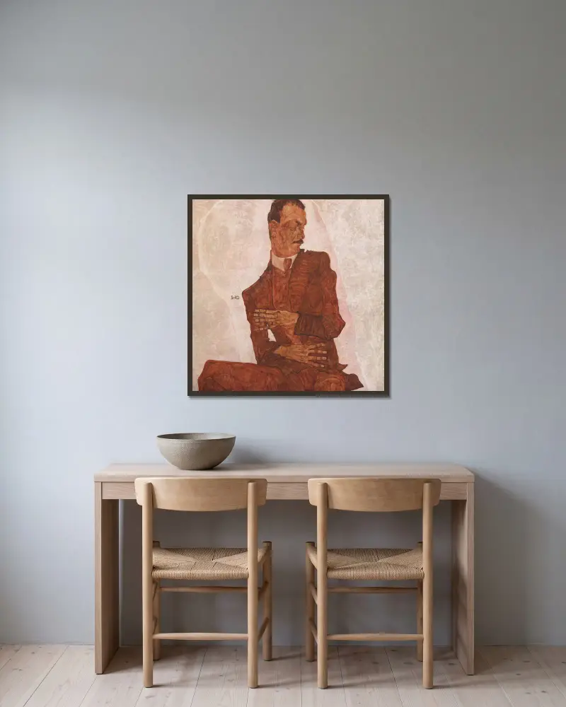 Bildnis Arthur Roessler von Egon Schiele gerahmt an einer Wand
