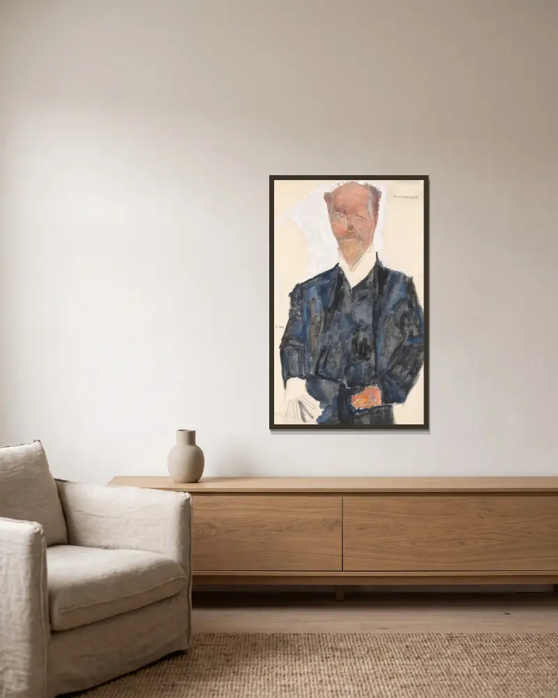 Porträt Otto Wagner av Egon Schiele inramad på en vägg