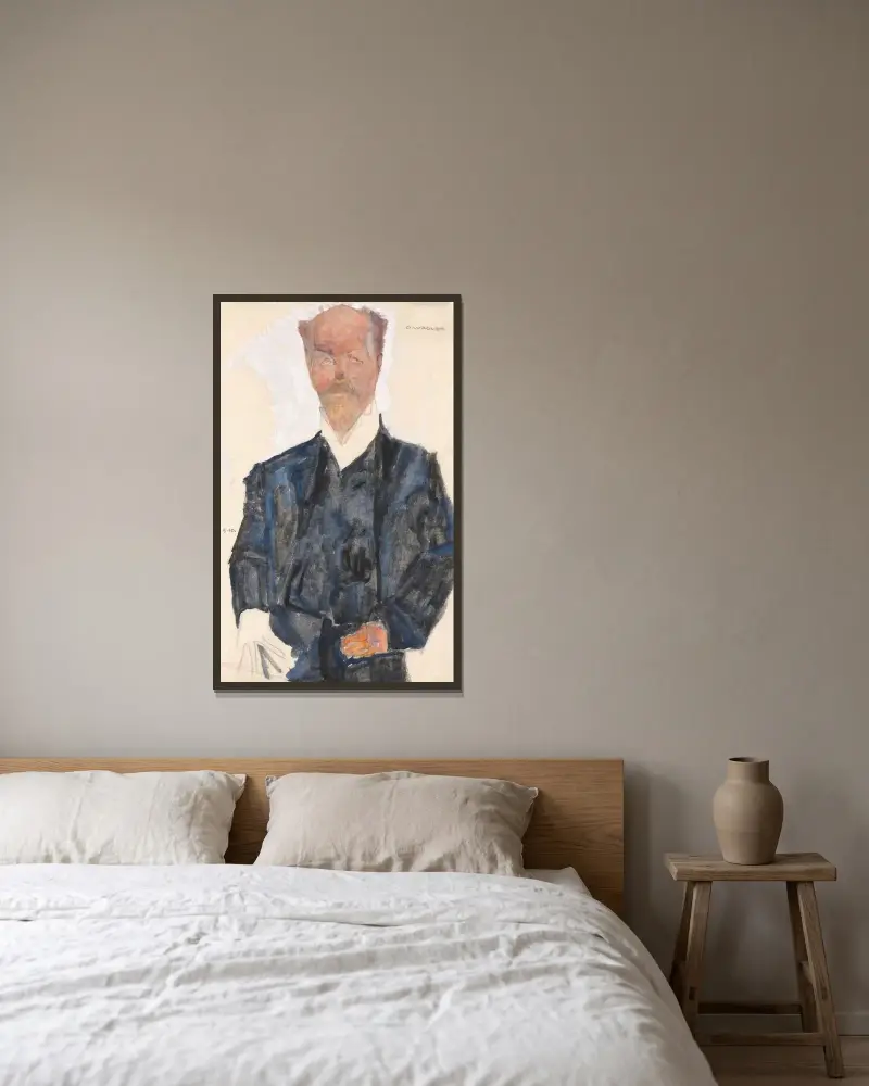Porträt Otto Wagner av Egon Schiele inramad på en vägg