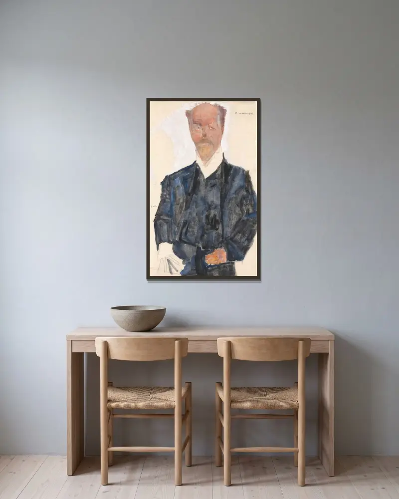 Porträt Otto Wagner av Egon Schiele inramad på en vägg