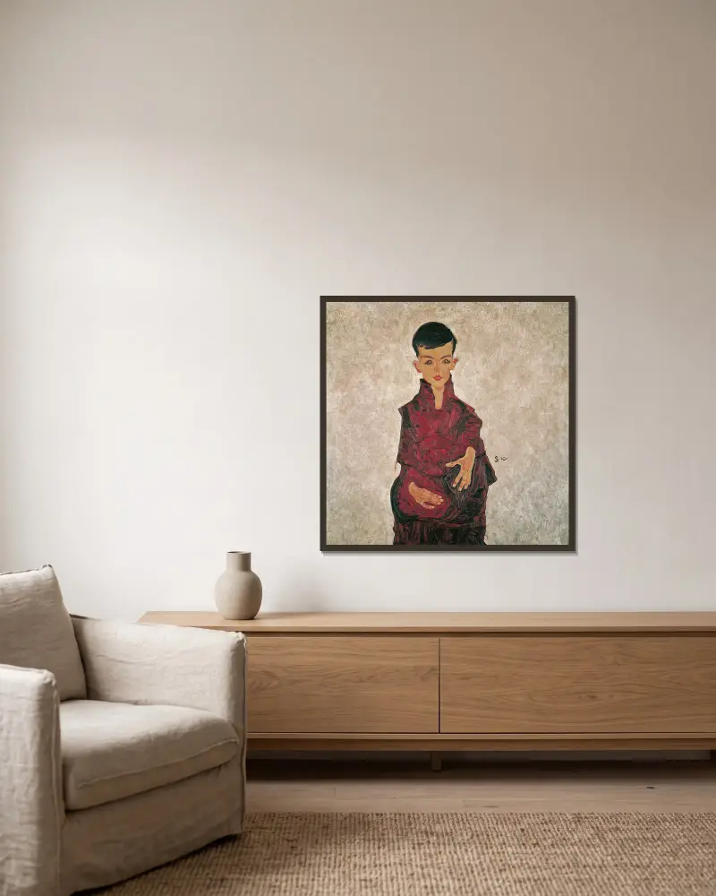 Portrét Herberta Reinera, Egon Schiele v rámu na stěně