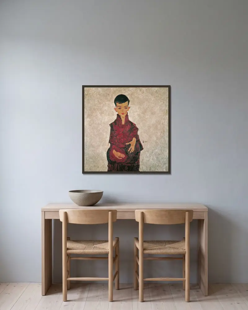 Portrét Herberta Reinera, Egon Schiele v rámu na stěně