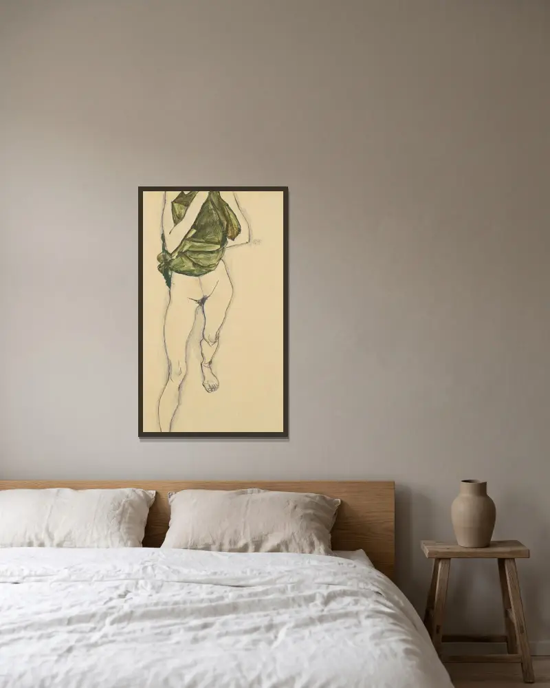 Schreitender Torso in Grünem Hemd (Striding Torso in Green Blouse) av Egon Schiele inramad på en vägg