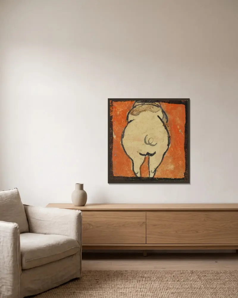 Schwein von hinten von Egon Schiele gerahmt an einer Wand