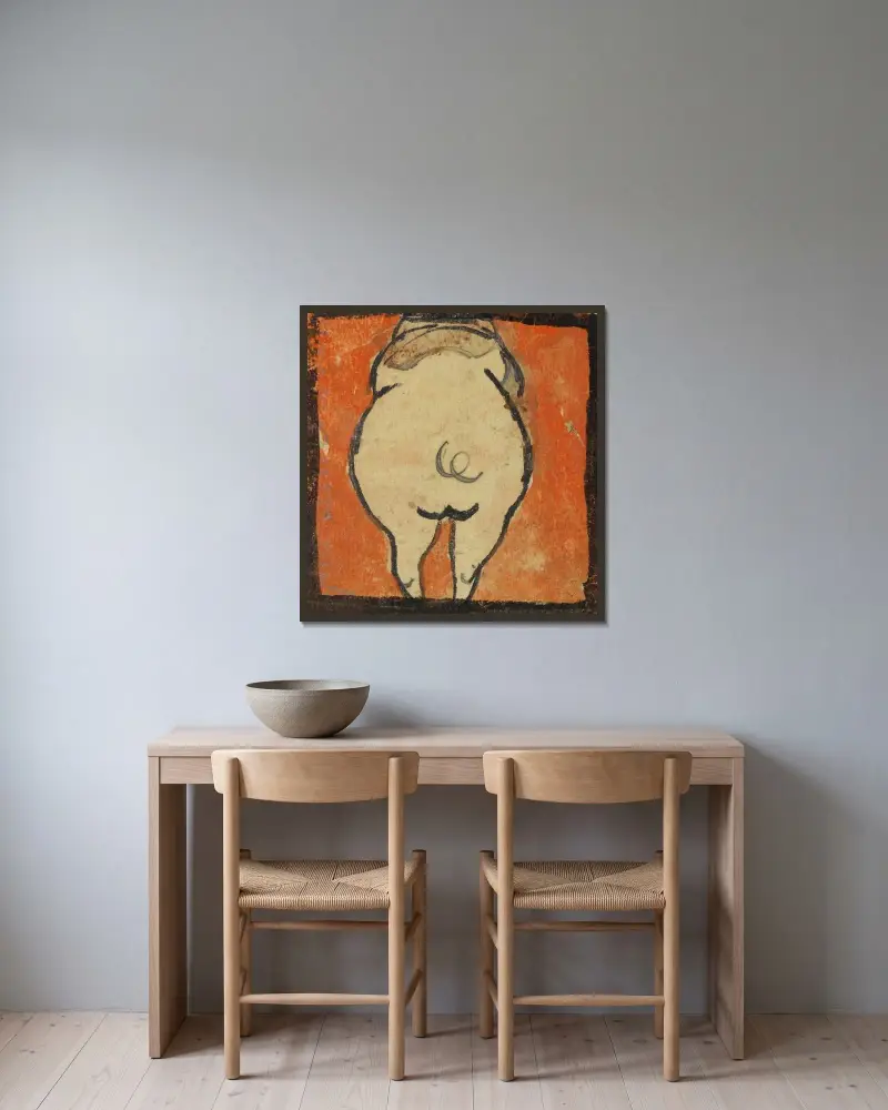 Schwein von hinten von Egon Schiele gerahmt an einer Wand
