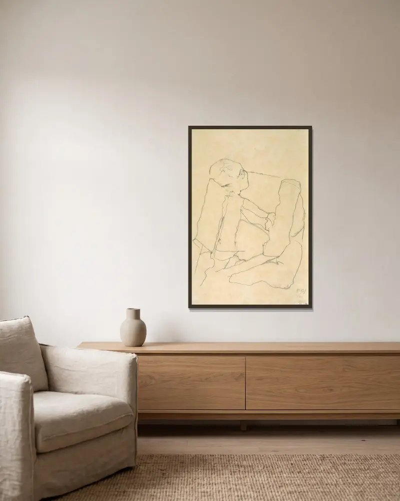 Sedící muž, Egon Schiele v rámu na stěně