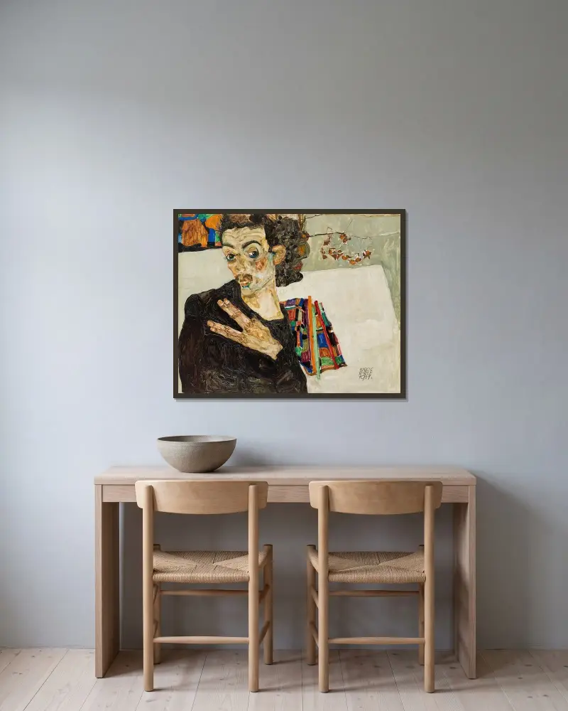 Autoportrét, 1911 – č. 1, Egon Schiele v rámu na stěně