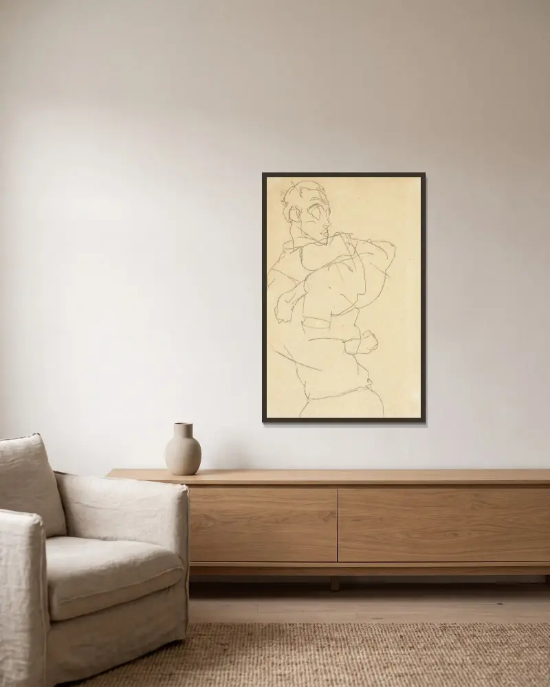 Autoportrét, Egon Schiele v rámu na stěně