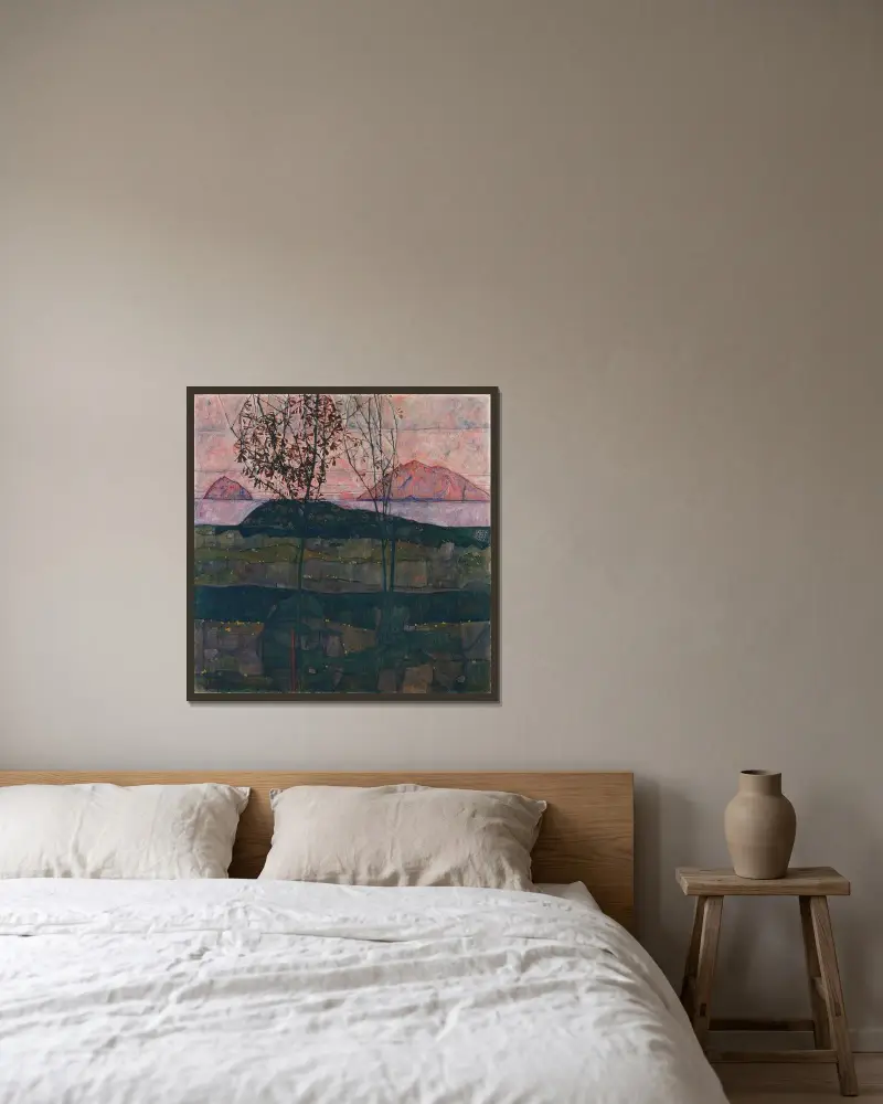 Zapadající slunce, Egon Schiele v rámu na stěně