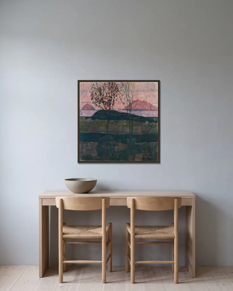 Zapadající slunce, Egon Schiele v rámu na stěně