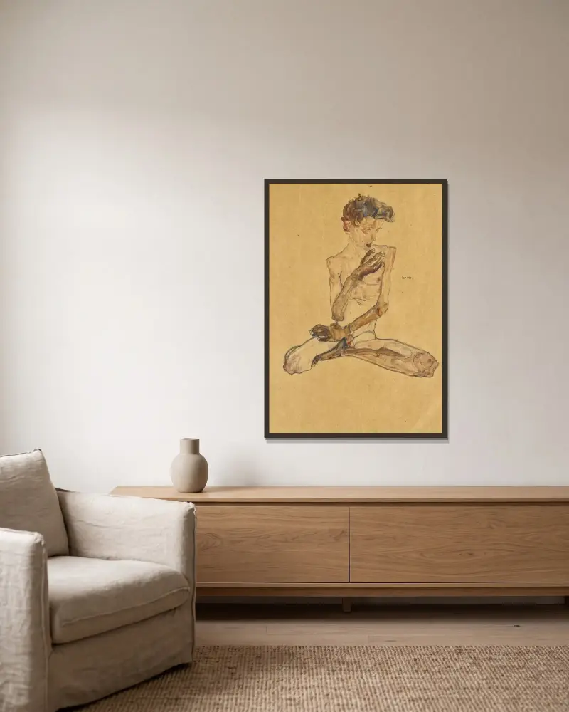Sedící chlapec, Egon Schiele v rámu na stěně
