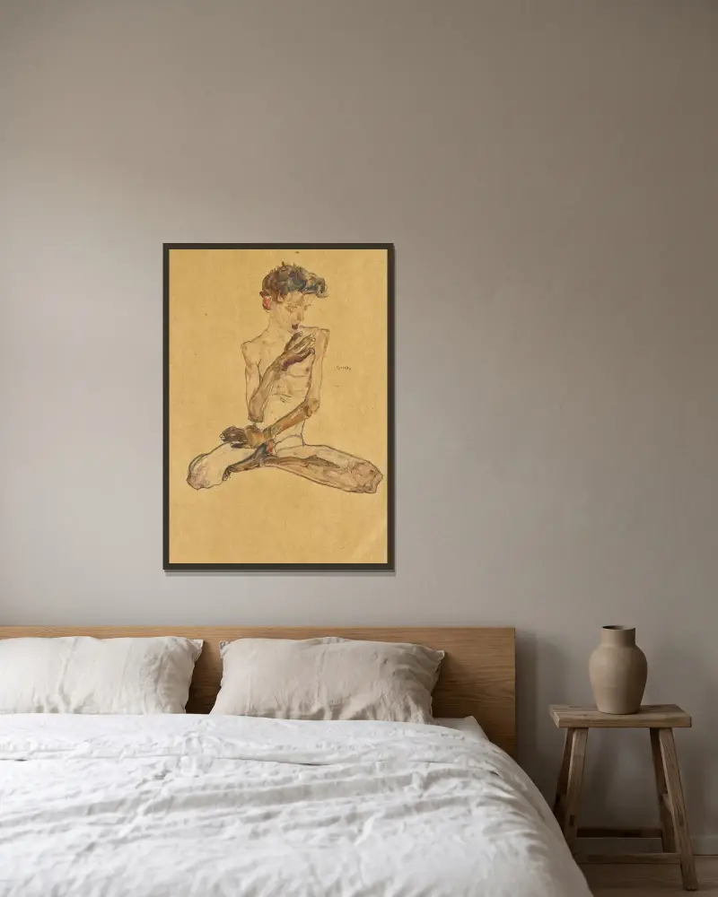 Sedící chlapec, Egon Schiele v rámu na stěně