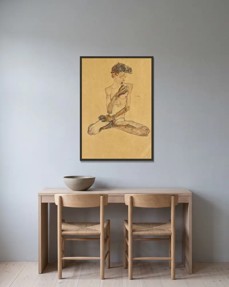Sedící chlapec, Egon Schiele v rámu na stěně