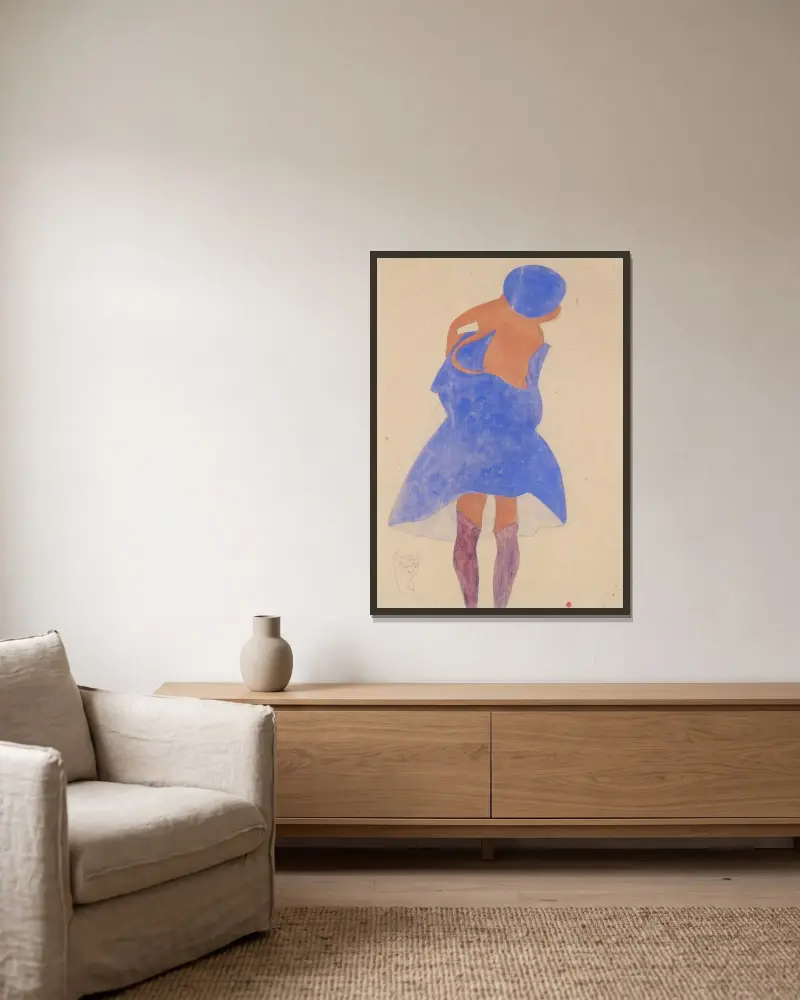 Stehendes Mädchen, Rückenansicht von Egon Schiele gerahmt an einer Wand