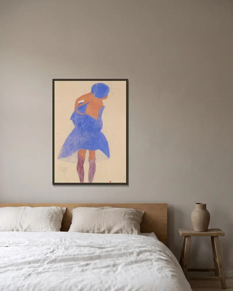Stehendes Mädchen, Rückenansicht von Egon Schiele gerahmt an einer Wand