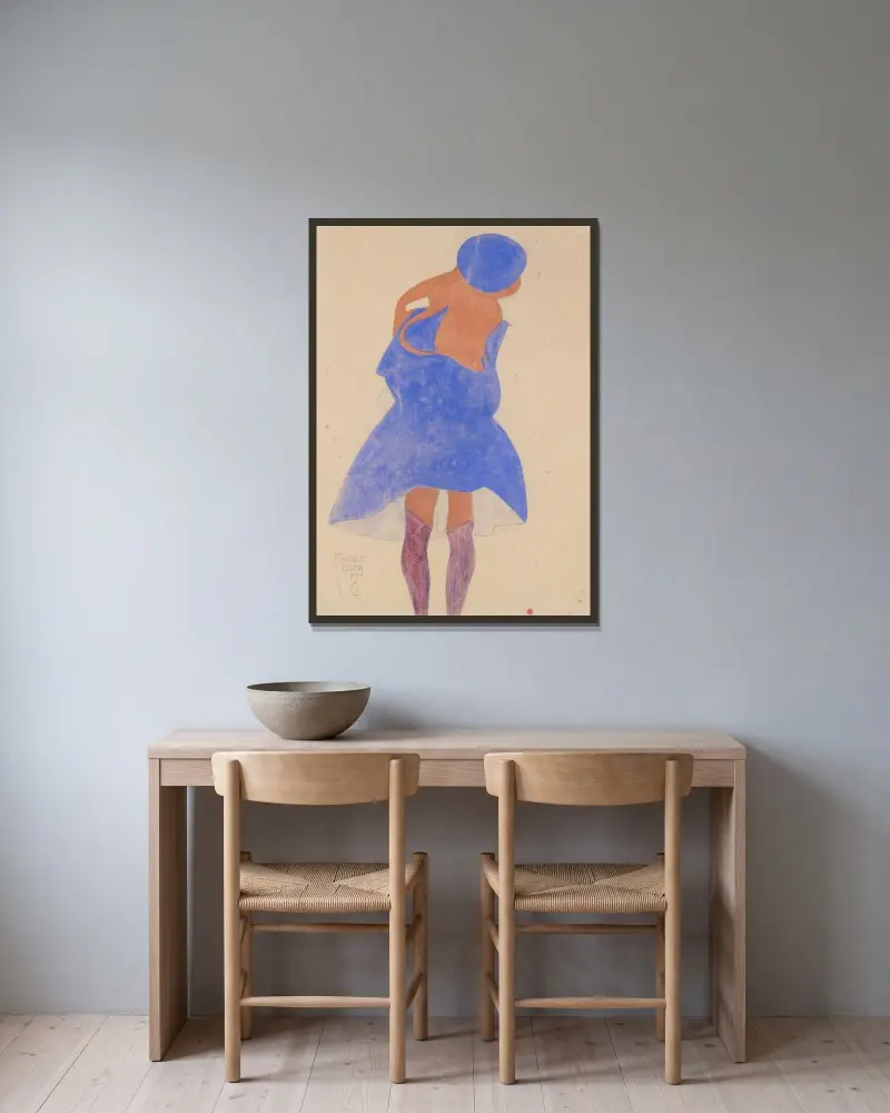 Stehendes Mädchen, Rückenansicht von Egon Schiele gerahmt an einer Wand