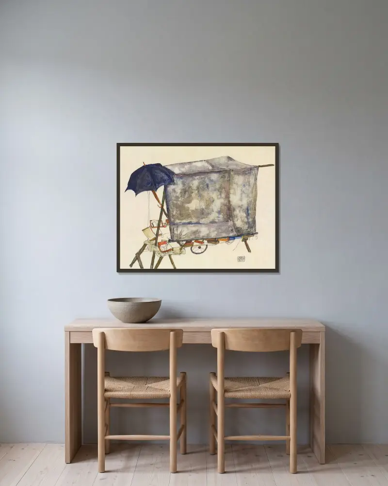 Straßenkarren von Egon Schiele gerahmt an einer Wand