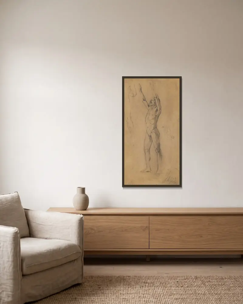 List s mužskými akty, Egon Schiele v rámu na stěně