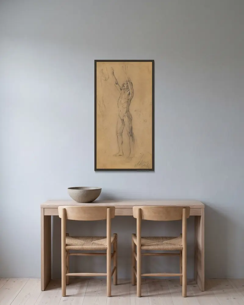 List s mužskými akty, Egon Schiele v rámu na stěně
