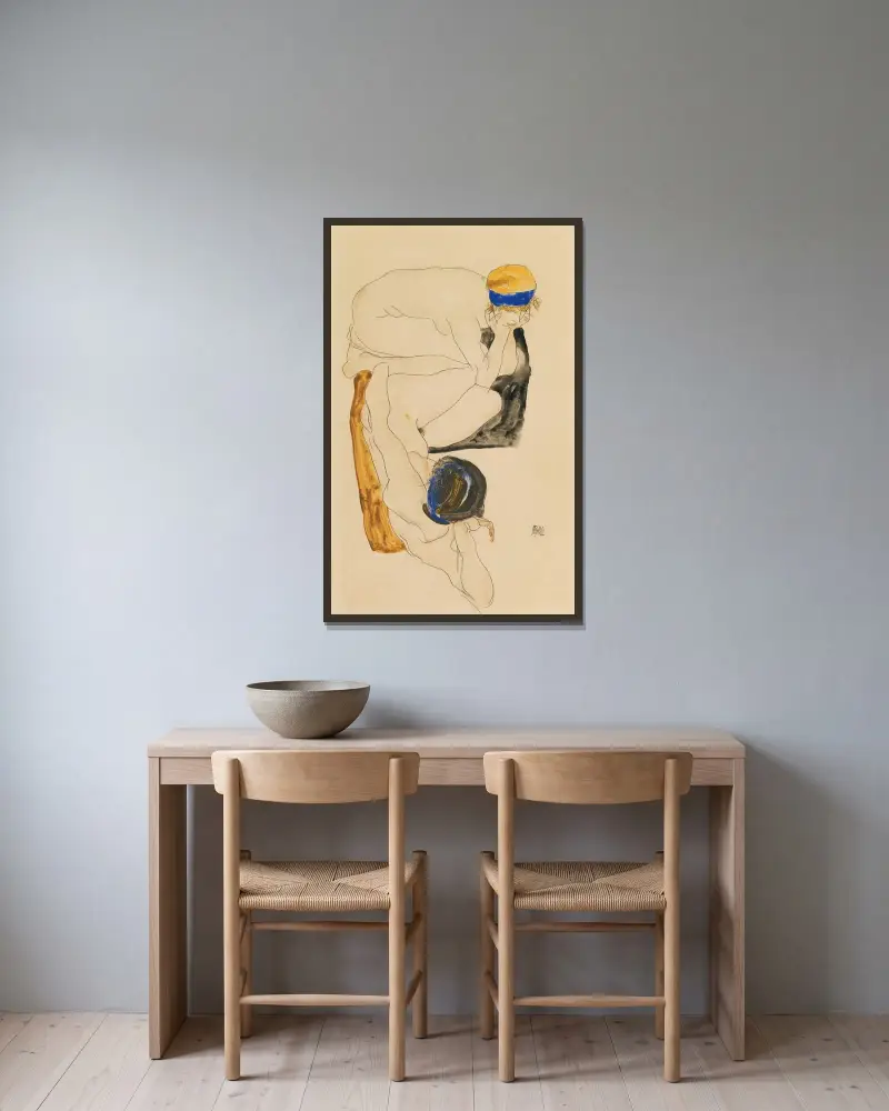 Dvě ležící postavy, Egon Schiele v rámu na stěně