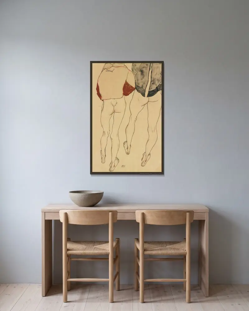 Dwie stojące półnagie kobiety, Egon Schiele w ramie na ścianie