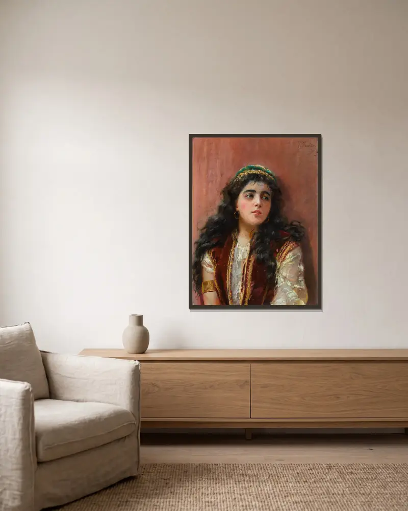 Turkish Girl av Konstantin Egorovich Makovsky inramad på en vägg