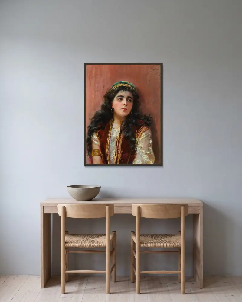 Turkish Girl av Konstantin Egorovich Makovsky inramad på en vägg